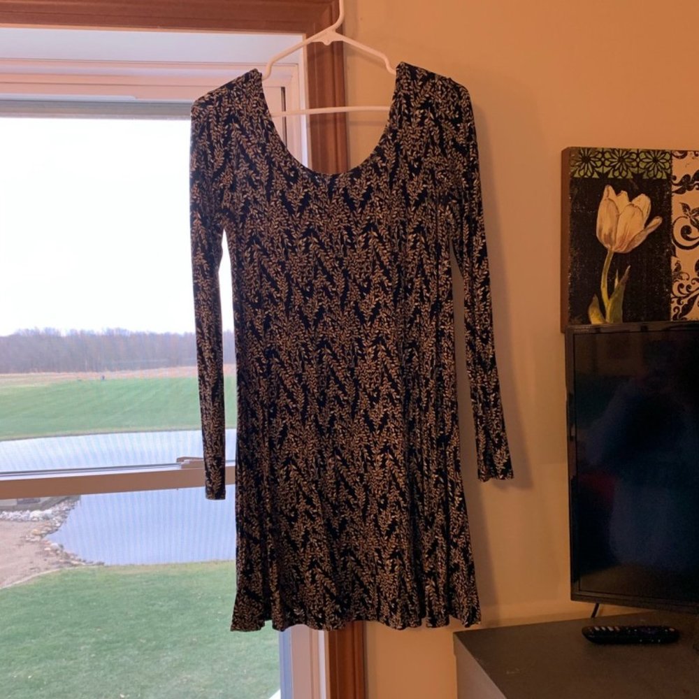 Black and gold floral long sleeved dress